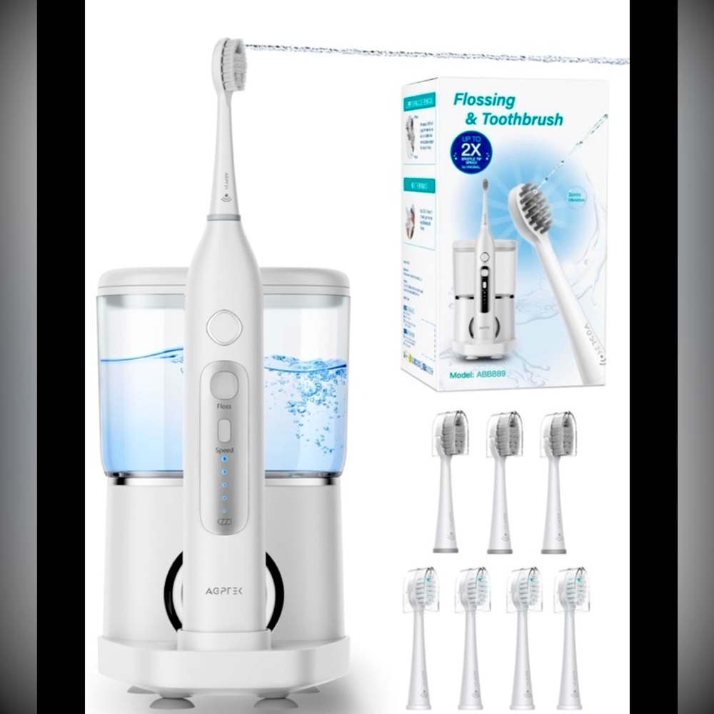 White Electric Toothbrush with Water Flosser